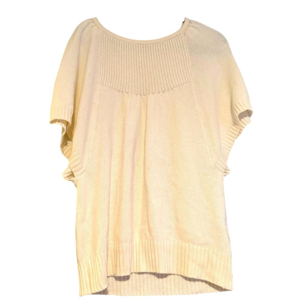 Anthropologie Womens Cream Knit Batwing Sweater Short Sleeve Sz L Italy